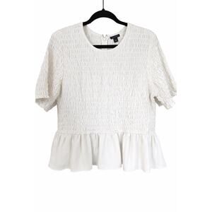 Ann Taylor Ivory Smocked Peplum Wns Large Top Romantic Cottagecore Office Chic